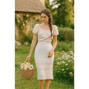 House of Harlow 1960 x Revolve Womens Midi Skirt Medium Ivory Milkmade Cottage